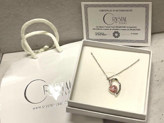 Swarovski Crystal Heart with Spinning Pink CZ Necklace with COA