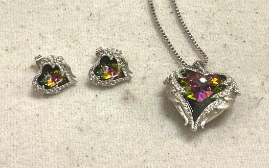 Crystal Heart Pendant and chain with Hook Matching Earrings