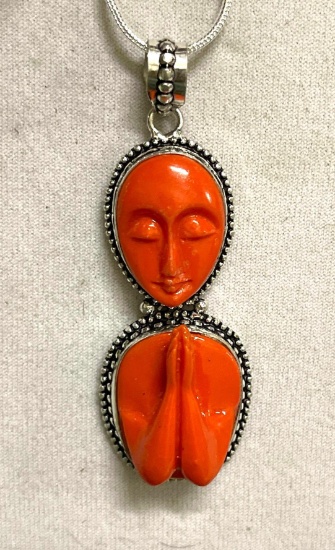 Carved 13.3" Praying Hands Pendant and Chain