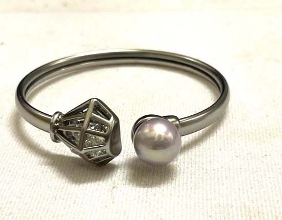 Kemstone Cuff Bracelet Faux Pearl and Cz's