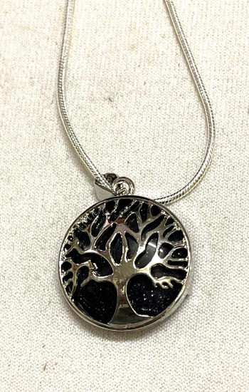 Natural Stone Black Tree of Life Pendant and Chain