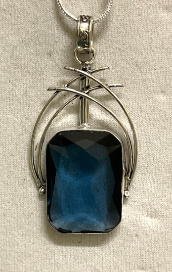 Blue Topaz 3" Pendant and Chain