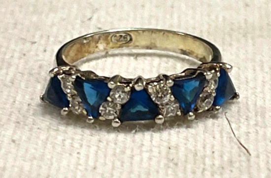 Sterling Silver Ring with Blue Stones