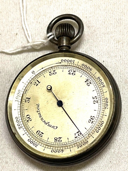 Vintage Sterling Silver Compensated Pocket Watch Barometer