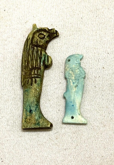 Two Egyptian Amulets Both Face in the Same Direction as all other Amulets of this type