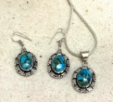Copper Turquoise Pendant and Chain with Earrings