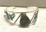 Turquoise and Blue Topaz Bangle Bracelet