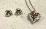 Crystal Heart Pendant and chain with Hook Matching Earrings