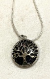 Natural Stone Black Tree of Life Pendant and Chain