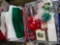 2 Tubs of Christmas Deco- Ornaments, Village accessories, Bows etc