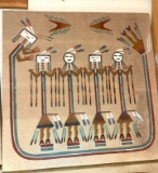 Very Large Navajo Sand Painting of Rainbow People Signed