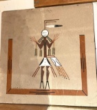 Very Large Navajo Sand Painting of Yui Dancer Signed and Legend on Back