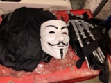 Guy Fawkes Costume, Xl shirt, pants, 2 capes, Belt with 6 Daggers, Mask