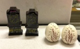 Two Pair Salt and Pepper Shakers Grand Mother's Clocks and eggs