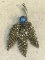 Vintage Blue Rhinestone Gold color Brooch