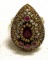 Turkish Silver and Bronze Ring Size 6.5 Stones are Ruby, White Topaz- In Sterling and Bronze
