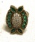 Very Fine Turkish cocktail Ring W/ Emeralds and White Topaz in Sterling and Bronze Size 6.5