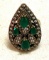 Pear Shape Turkish Cocktail Ring W/ Emerald, White Topaz Gemstones size 8.5