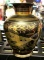 Japanese Brass Vase w/ Engraved Peacock and Floral Designs