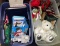2 Bins and Box of Christmas Deco- Christmas Cards, Light Up Snowman, Angels etc