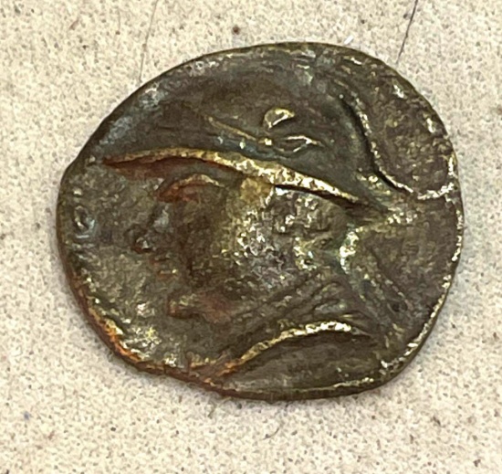 Greek or Roman Bronze Round w/ Man in Hat