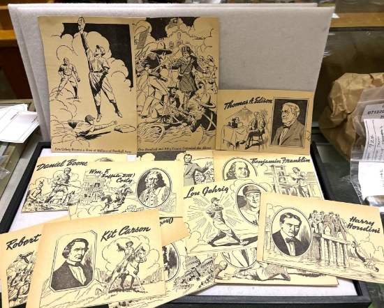 14 Famous American Cut Outs from 1950's News Paper, Lincoln, Edison, Rob E Lee, Lew Gehrig etc