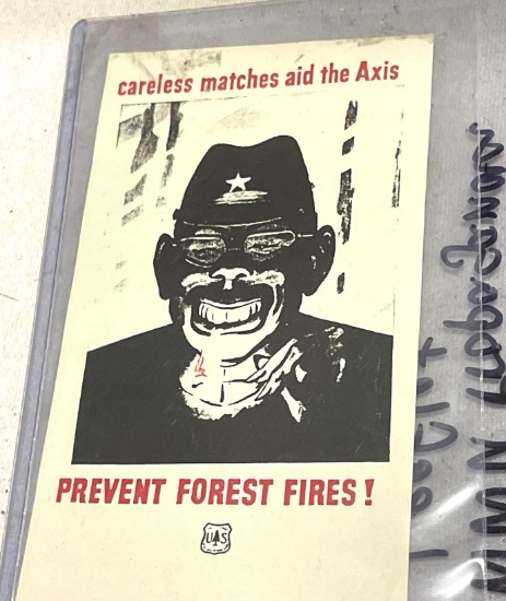 WWII Poster 1942 US Government Printing Office Prevent Forest fires Careless Matches Aid
