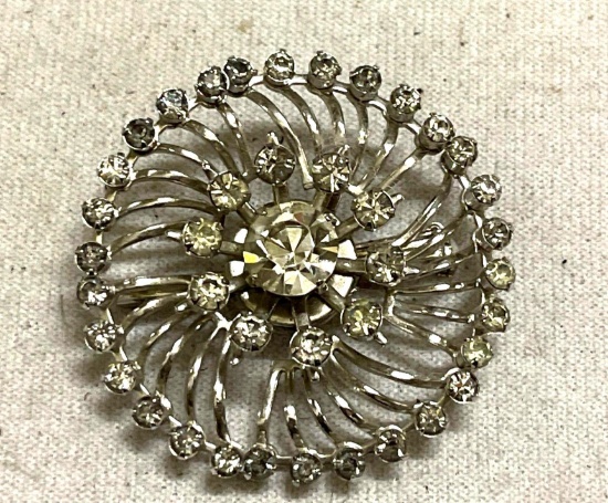 White Rhinestone Circle Brooch