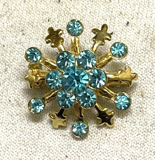 Blue Rhinestone Brooch