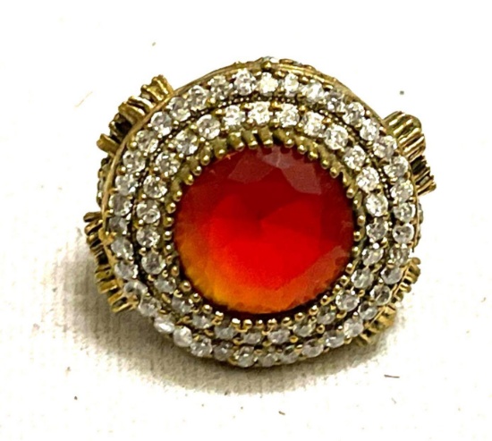 Silver and Bronze Ring Size 9.5 From Turkey w/ Ruby, Sapphires, White Topaz Gemstones