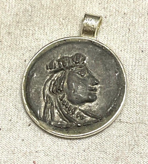 Roman Style Silverized Pendant w/ Portrait