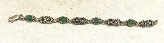 Very Nice- Sterling Silver Bracelet w/ Jade Gemstones