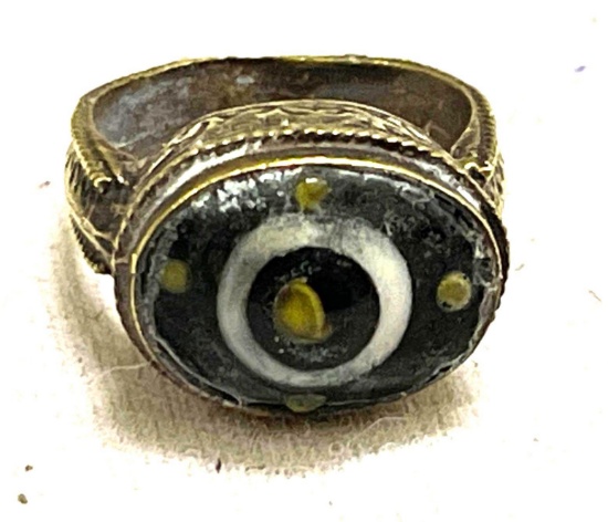 Phoenician Glass Stone Ring Set in Gold Gilt- Dates Between 500 BC- 500 AD size 9