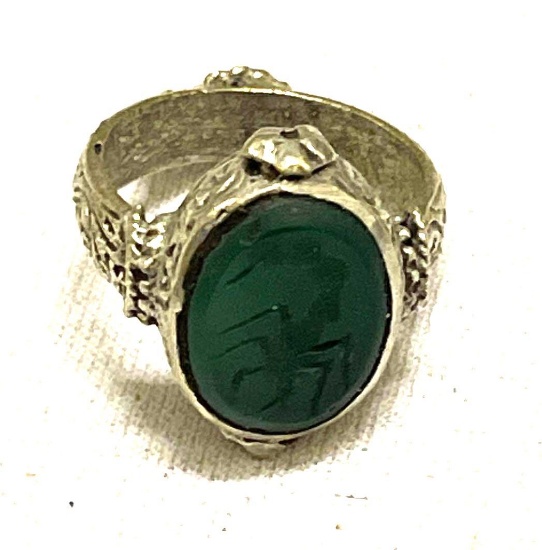 Roman Seal Ring Intaglio Spider Design Set in Silver Size 8