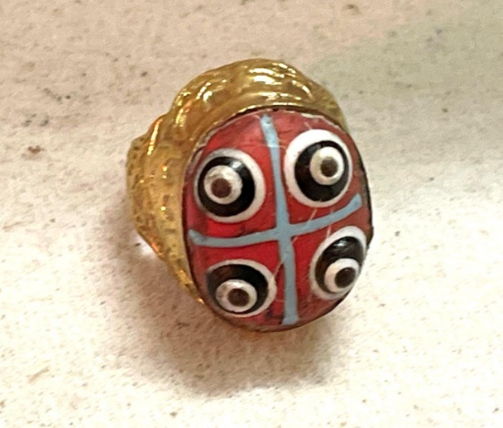 Cabthaginaian (Punic) Glass Eye Ring used as a Protection Amulet against evil eye- Size 6.5