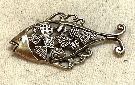 Sterling Silver Fish W/ Geometric Designs c:1950's