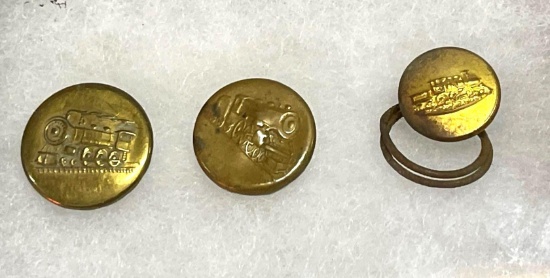 3 Scarce Early 1900's Rail Road Engineers Locomotive Train Coat Cuff- Buttons 3 Different Trains