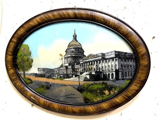 US Capital Bldg Art in Antique Bubble Glass 22" x 15"- Super COOL!