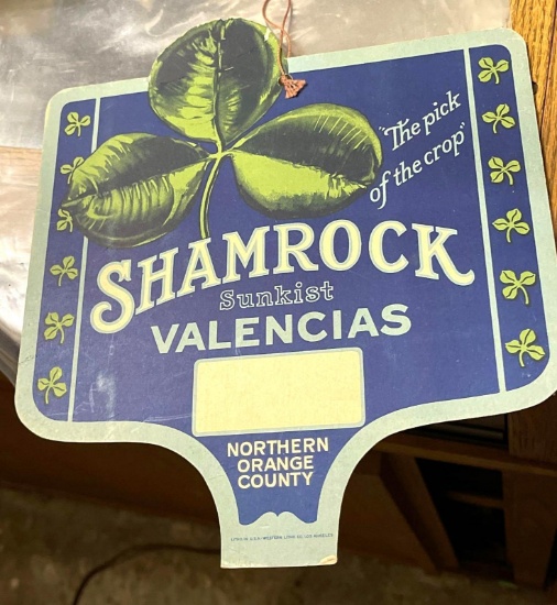 Scarce 1930's Vintage shamrock Sunkist Valencias Oranges store Display