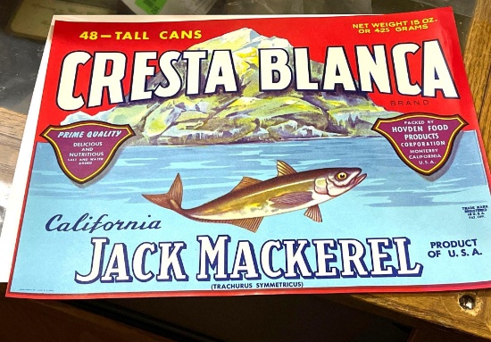 Historic Label for California Jack Mackerel Dates from 1940's Original