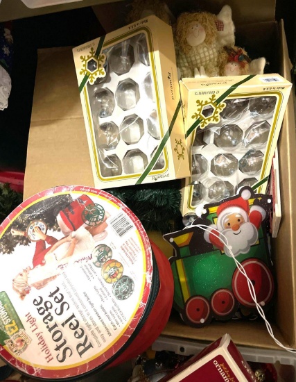 Lot of Christmas Deco- Ornaments, Santa Train Lights, light Storage Reel etc