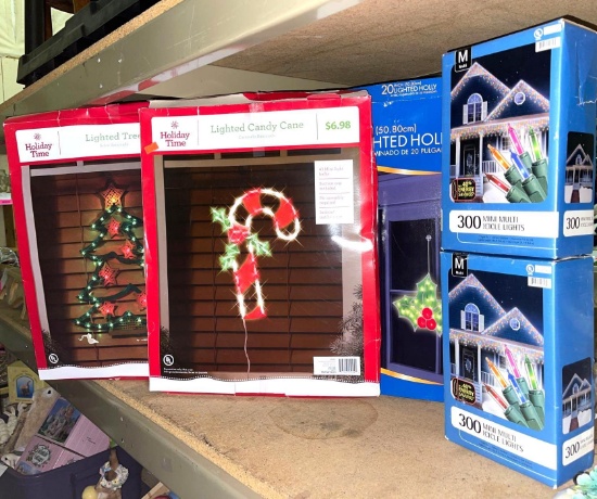 3 Holiday Time Lights (Tree, Candy Cane and Holly) and 2 Boxes of Mini Multi Icicle Lights