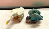 Two Antique Chinese Duck Figure - 1 Turquoise Blue the Other White with Yellow Beak- 1950's