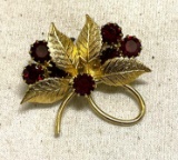 Red Rhinestone Flower Brooch