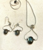 Fiery Labradorite pendant and Chain with Hook Earrings