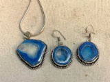 Agate Geode Slice Pendant and Chain with Hook Earrings