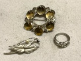 2 Sterling silver Brooches and Sterling Silver Ring