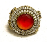 Silver and Bronze Ring Size 9.5 From Turkey w/ Ruby, Sapphires, White Topaz Gemstones