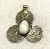 Scandinavian 3 Lobe Coin Pendant w/ white Gemstone