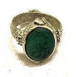 Roman Seal Ring Intaglio Spider Design Set in Silver Size 8